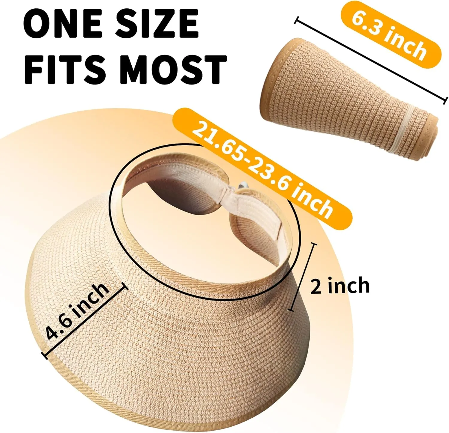 Sun Hats for Women Straw Roll-Up Beach Wide Brim Visor UV UPF Packable Foldable Travel Hat