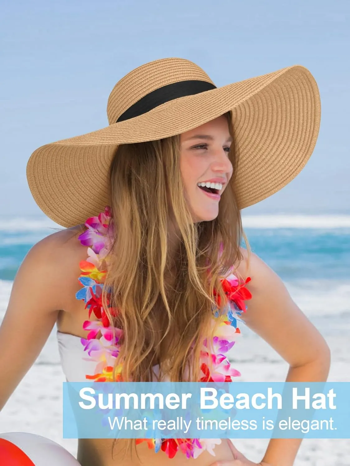Sun Hats for Women, UV Protection Floppy Straw Beach Summer Wide Brim Hat Foldable Roll-Up Travel Vacation UPF 50 