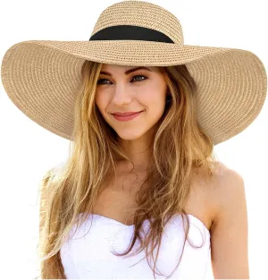 Sun Hats for Women, UV Protection Floppy Straw Beach Summer Wide Brim Hat Foldable Roll-Up Travel Vacation UPF 50 