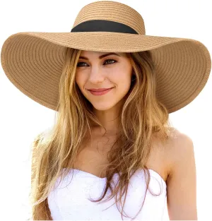 Sun Hats for Women, UV Protection Floppy Straw Beach Summer Wide Brim Hat Foldable Roll-Up Travel Vacation UPF 50 