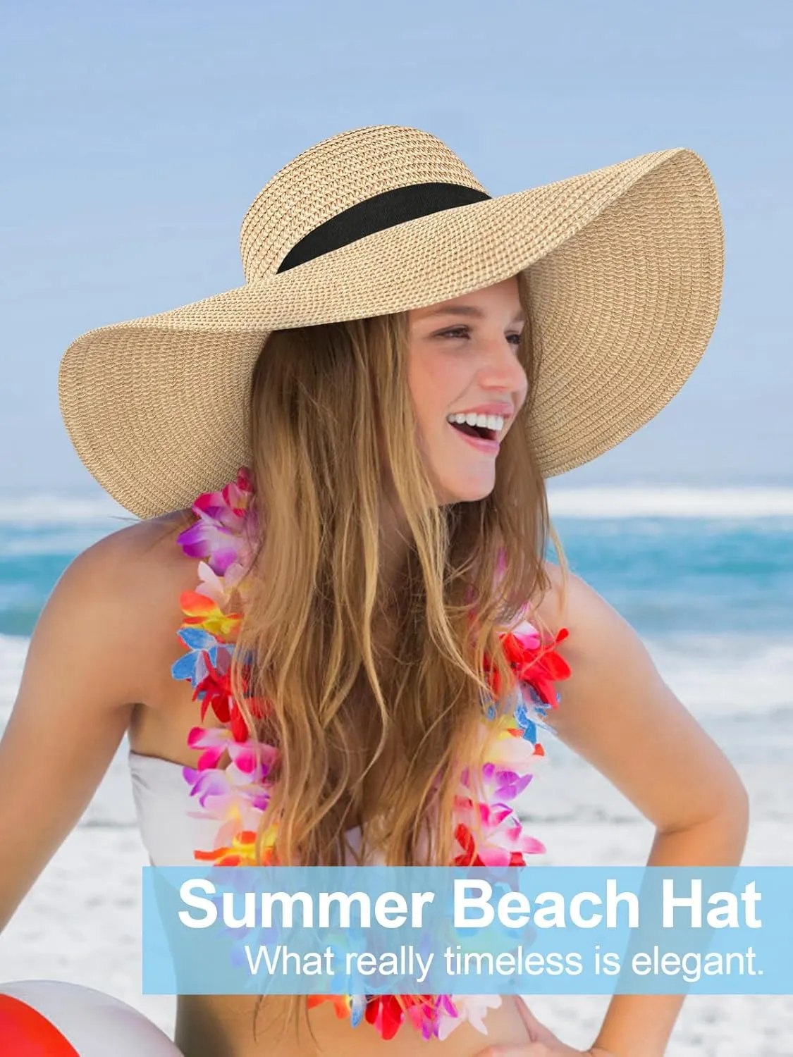 Sun Hats for Women, UV Protection Floppy Straw Beach Summer Wide Brim Hat Foldable Roll-Up Travel Vacation UPF 50 