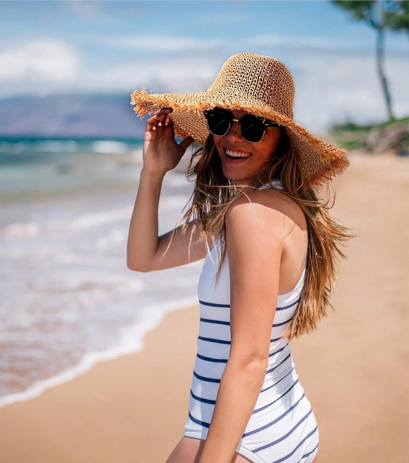 Sun Hats Women Straw Hats Wide Brim Summer Beach Hats Foldable Fringed Floppy Fedora Hats Summer Vacation Accessory