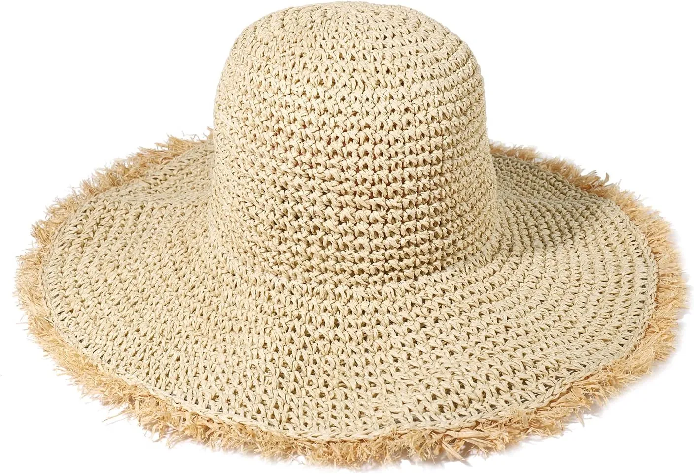 Sun Hats Women Straw Hats Wide Brim Summer Beach Hats Foldable Fringed Floppy Fedora Hats Summer Vacation Accessory