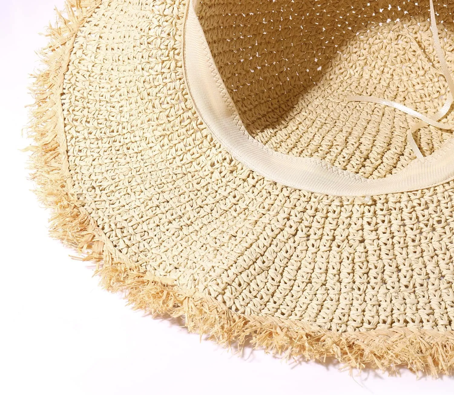 Sun Hats Women Straw Hats Wide Brim Summer Beach Hats Foldable Fringed Floppy Fedora Hats Summer Vacation Accessory