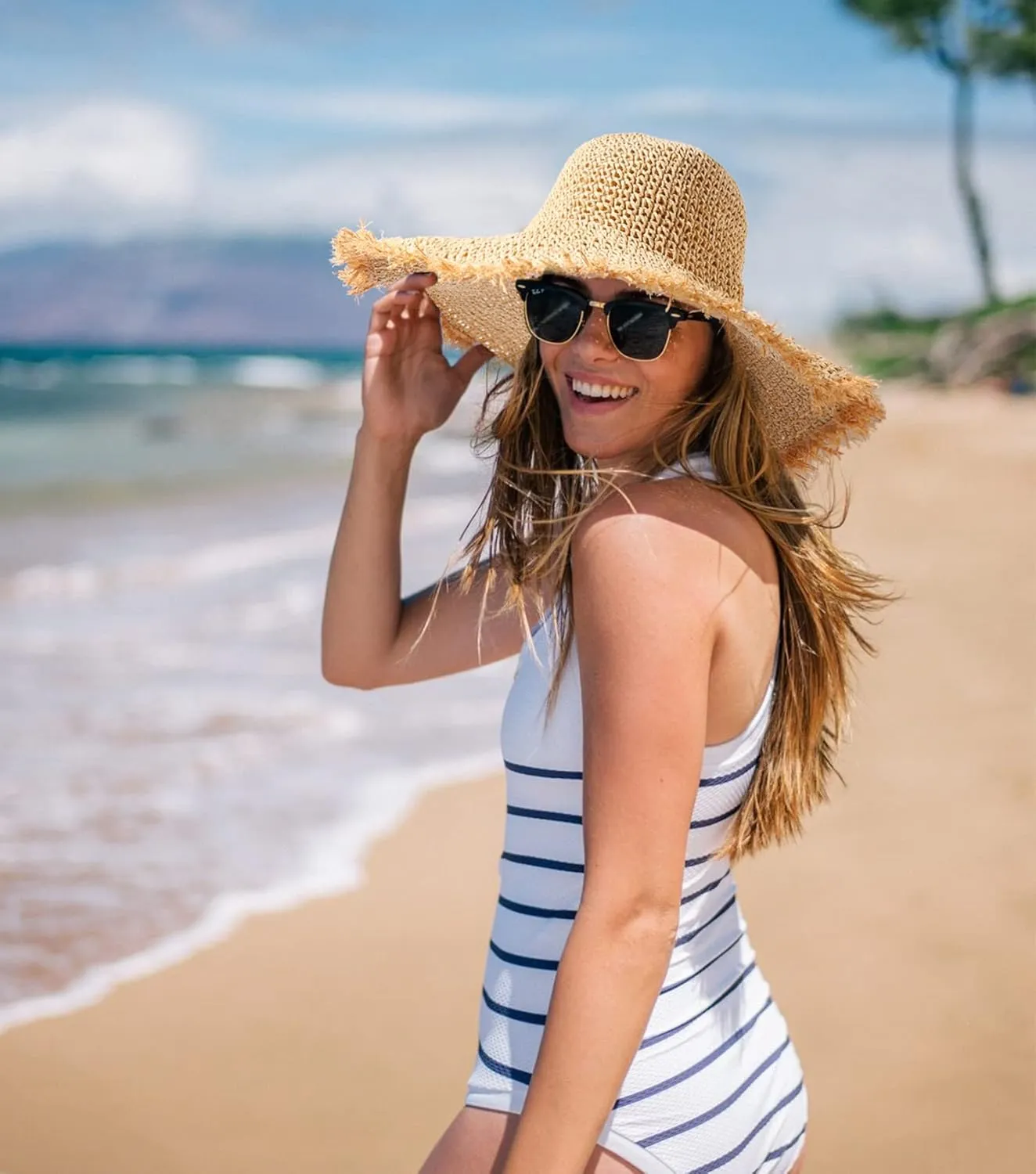 Sun Hats Women Straw Hats Wide Brim Summer Beach Hats Foldable Fringed Floppy Fedora Hats Summer Vacation Accessory