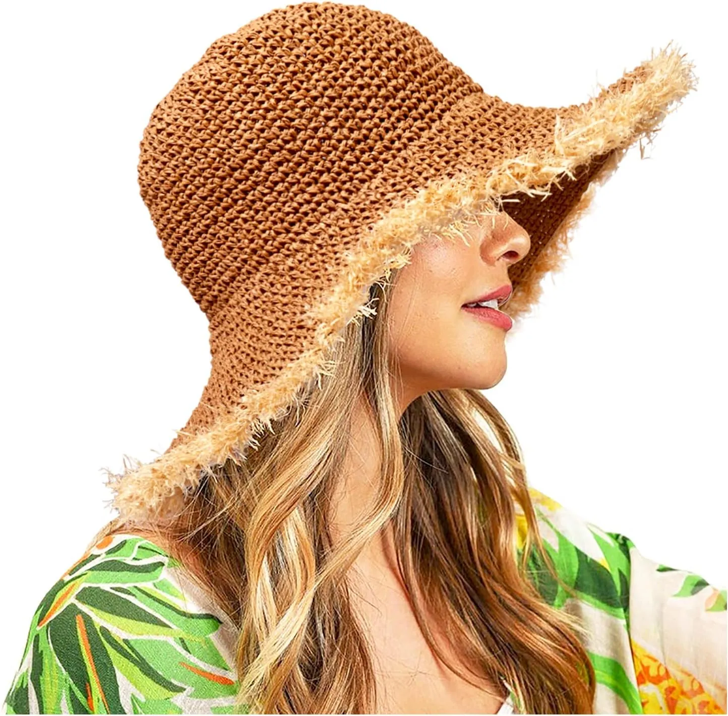 Sun Hats Women Straw Hats Wide Brim Summer Beach Hats Foldable Fringed Floppy Fedora Hats Summer Vacation Accessory