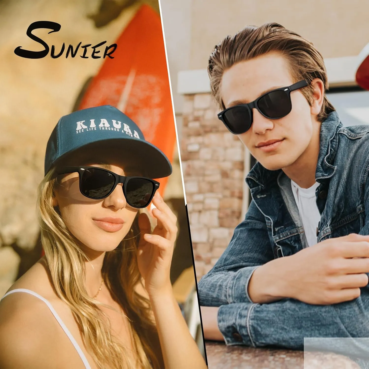Sunier Polarized Sunglasses for Men and Women Eyewear, UV400 Lens Retro Classic Square Shades 2 Pack,SR003