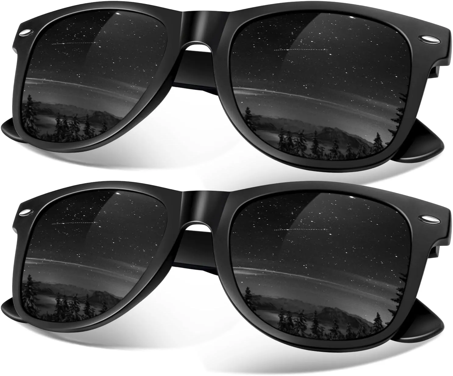 Sunier Polarized Sunglasses for Men and Women Eyewear, UV400 Lens Retro Classic Square Shades 2 Pack,SR003