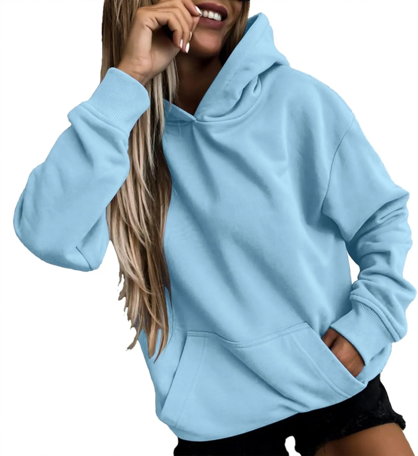 Sweatshirt for Women Trendy Oversized Long Sleeve Solid Color Hoodies Drawstring Drop Shoulder Plus Size Casual Hoodie