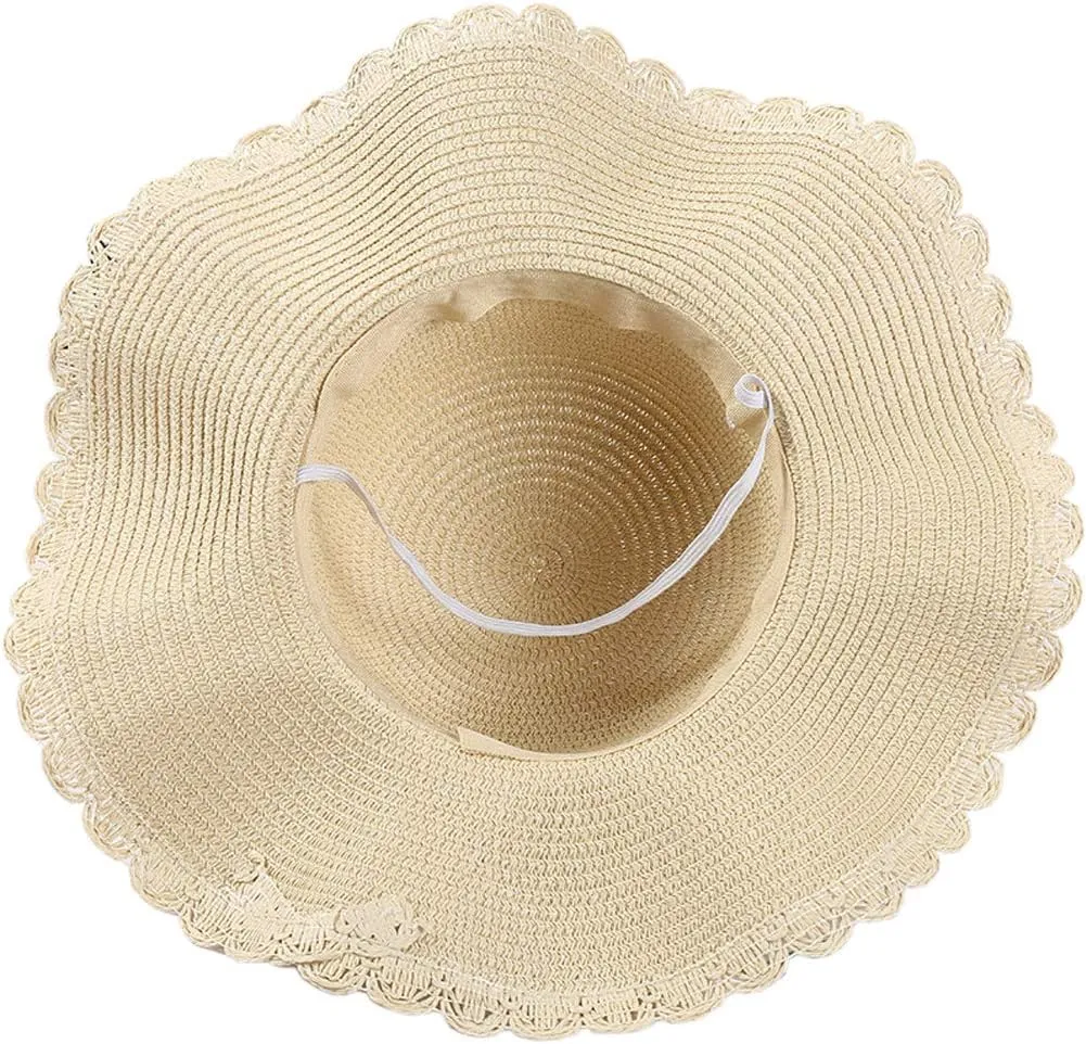 SYAYA Folding Straw Hat Sun Visor Summer Beach Hats with Bow Tie XMZ06