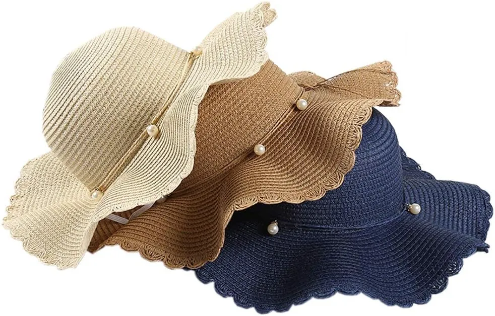 SYAYA Folding Straw Hat Sun Visor Summer Beach Hats with Bow Tie XMZ06