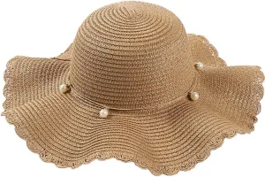 SYAYA Folding Straw Hat Sun Visor Summer Beach Hats with Bow Tie XMZ06