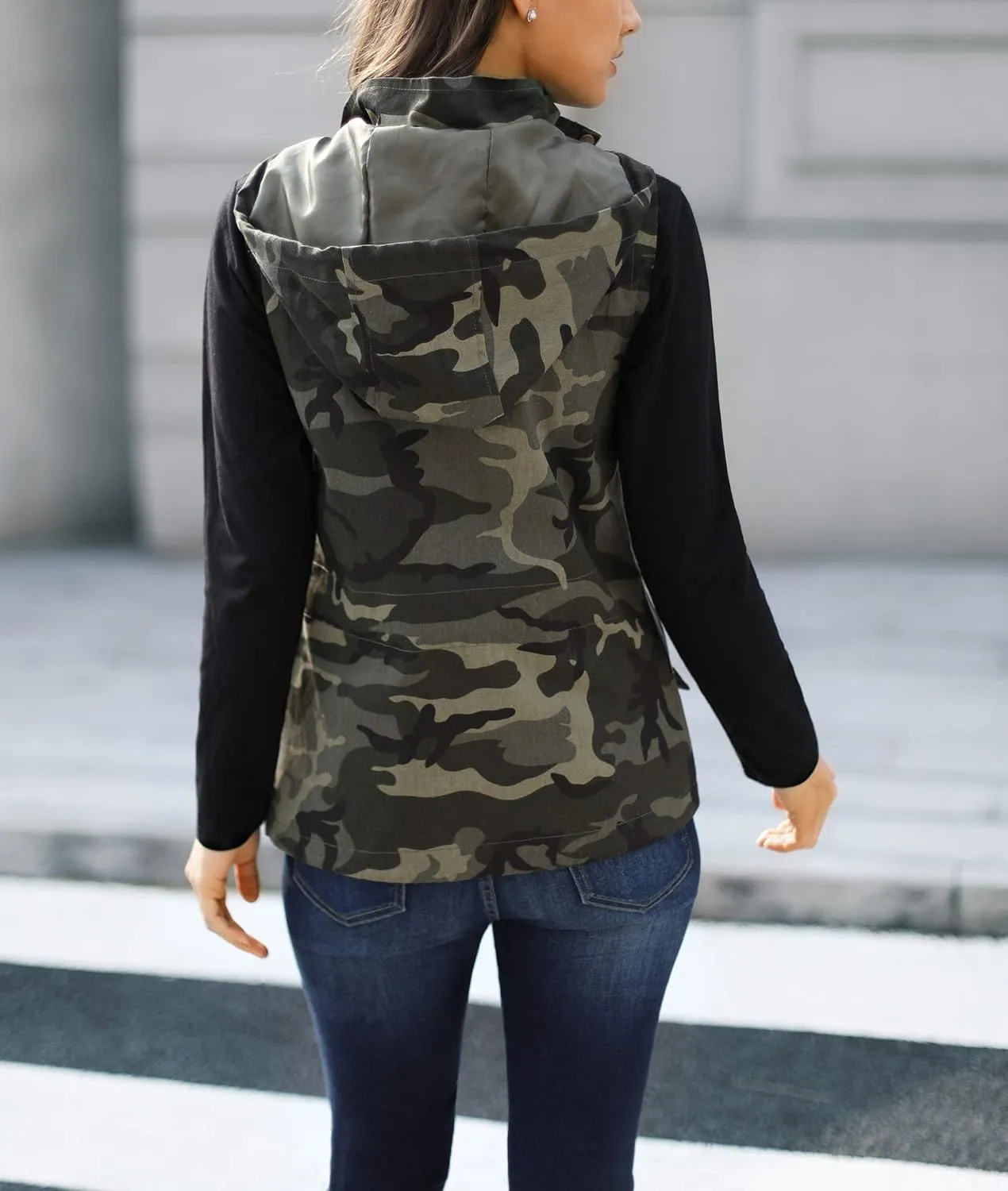 Tutorutor Womens Military Safari Camo Vest Utility Lightweight Sleeveless Hooded Drawstring Jackets with Pockets