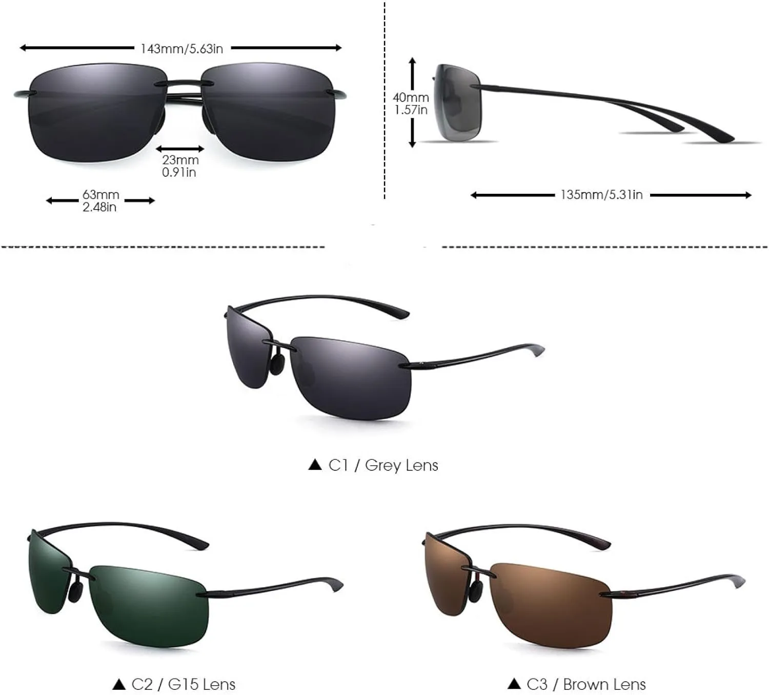 Ultralight Sport Sunglasses for Men Women Rimless Frame for Running Fishing Cycling Driving