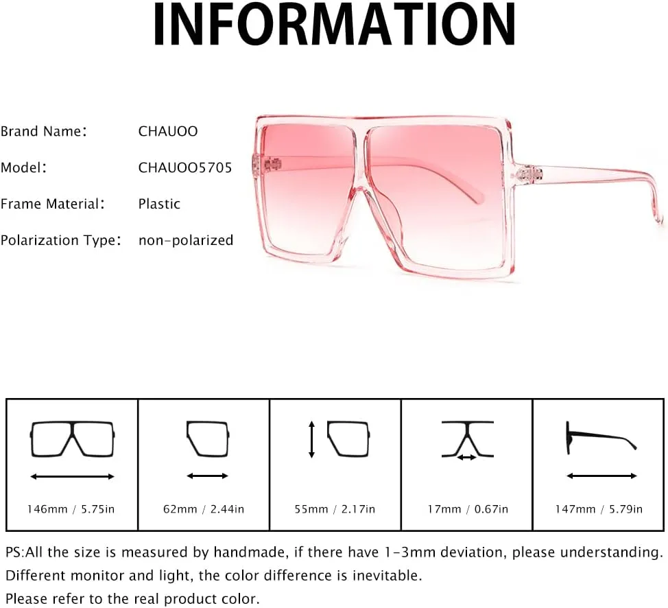 Ultralight Square Oversized Sunglasses Classic Fashion Style 100% UV Protection for Women Men