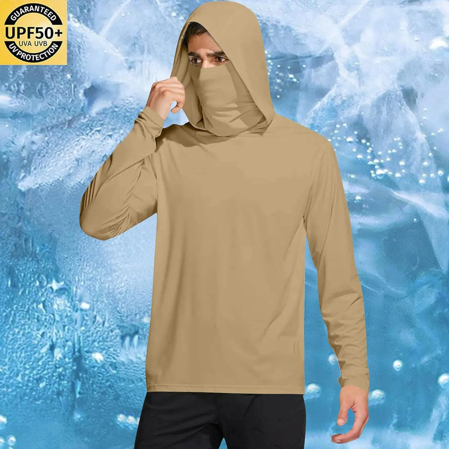 UPF 50  Shirts for Men Long Sleeve UV Sun Protection Rash Guard Fishing Shirts Lightweight Sun Hoodies with Face Mask