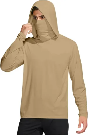 UPF 50  Shirts for Men Long Sleeve UV Sun Protection Rash Guard Fishing Shirts Lightweight Sun Hoodies with Face Mask