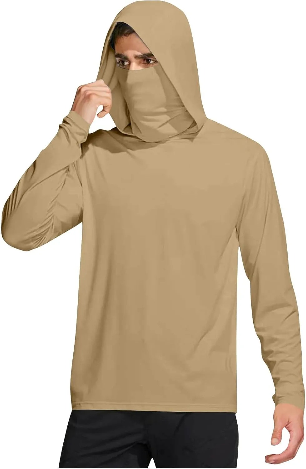 UPF 50  Shirts for Men Long Sleeve UV Sun Protection Rash Guard Fishing Shirts Lightweight Sun Hoodies with Face Mask