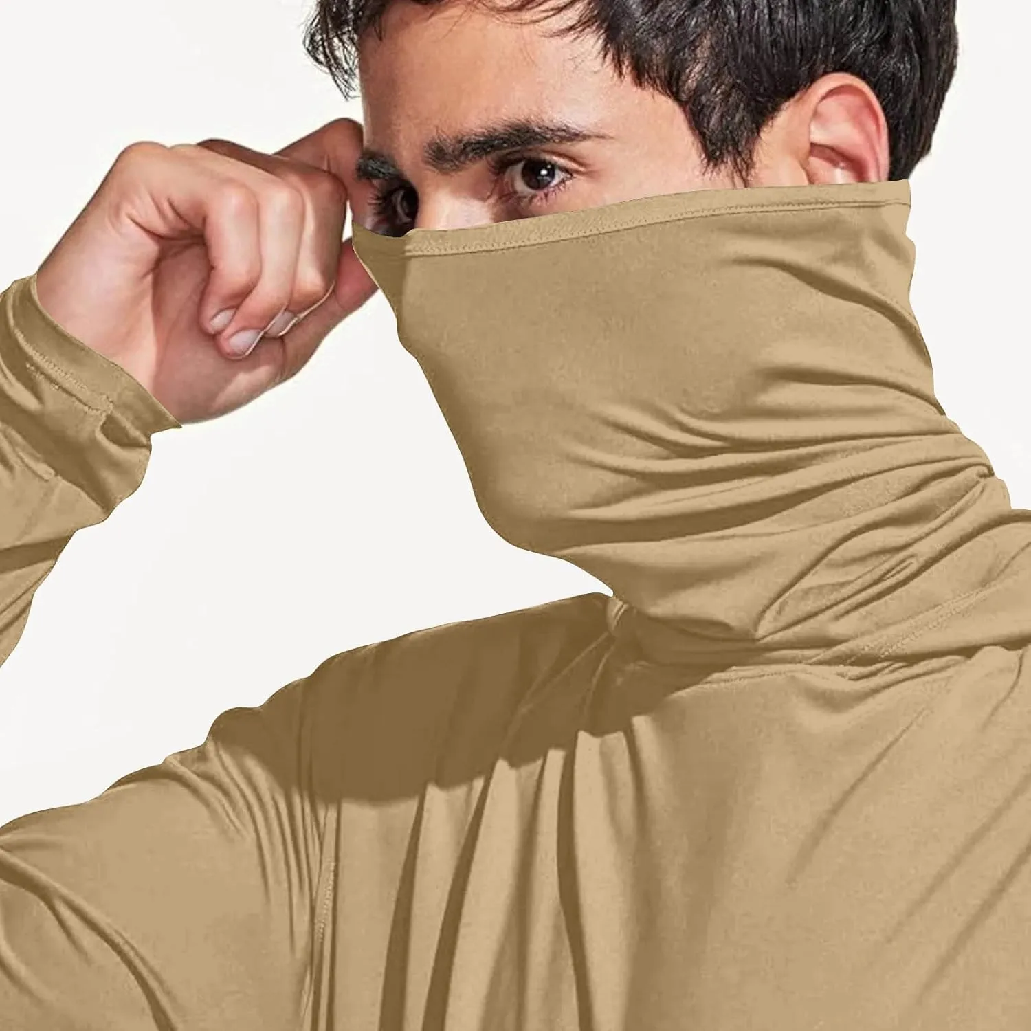 UPF 50  Shirts for Men Long Sleeve UV Sun Protection Rash Guard Fishing Shirts Lightweight Sun Hoodies with Face Mask