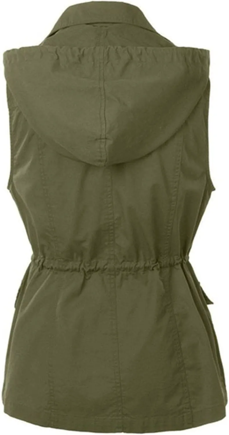 Utility Vest for Women Sleeveless High Neck Button Up Plain Shacket Jacket Hooded Coat Loose Fit Drawstring Winter Trendy