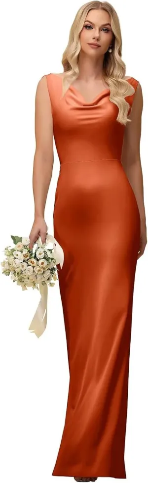 UZN Slip Satin Bridesmaid Dresses Double Cowl Neck 2025 Long Bodycon Formal Evening Party Gowns