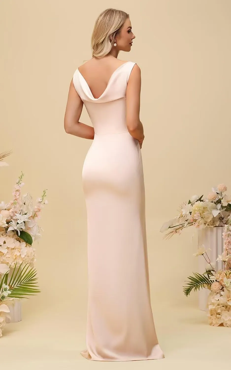 UZN Slip Satin Bridesmaid Dresses Double Cowl Neck 2025 Long Bodycon Formal Evening Party Gowns