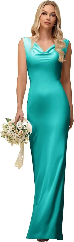 UZN Slip Satin Bridesmaid Dresses Double Cowl Neck 2025 Long Bodycon Formal Evening Party Gowns