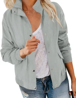 Valpweet Women'S Bomber Jacket Zip Up Casual Sweatshirts Jackets Long Sleeve Lightweight Loose Outwear