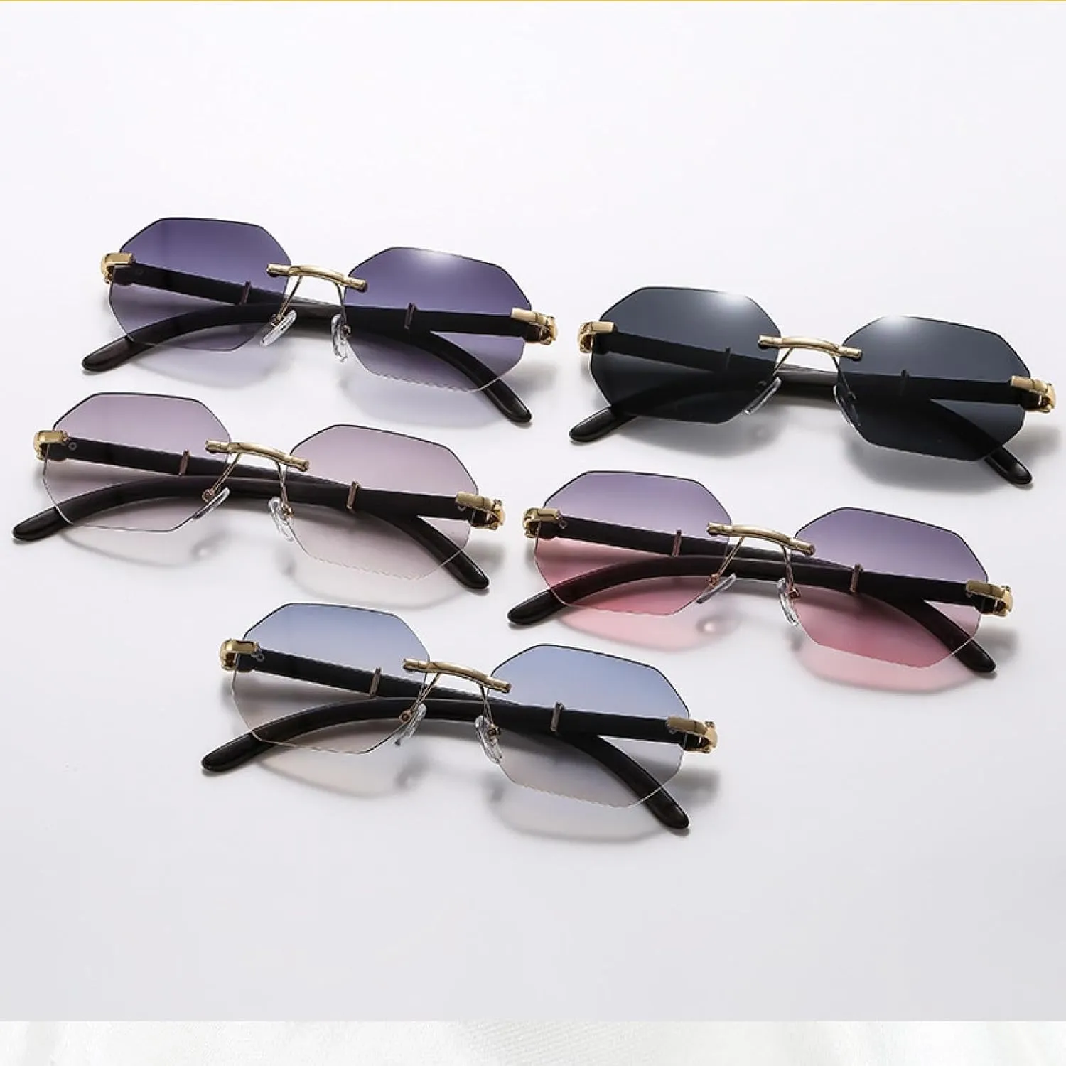 Vintage Luxury Punk Polygon Rimless Sunglasses Men Women Fashion Classic Trendy Travels Driving Sunglasses Uv400