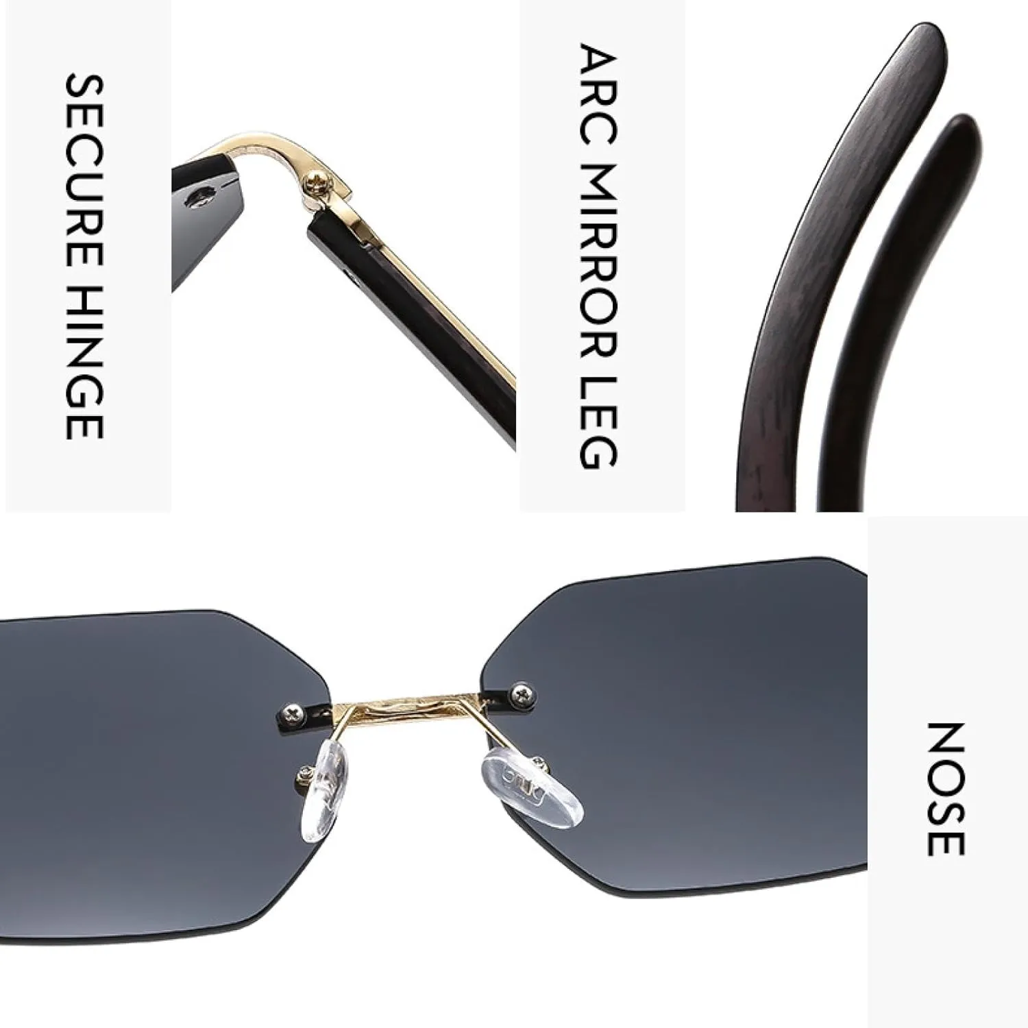Vintage Luxury Punk Polygon Rimless Sunglasses Men Women Fashion Classic Trendy Travels Driving Sunglasses Uv400