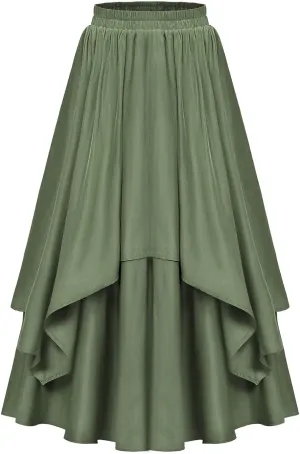 Vintage Renaissance Skirts for Women Double Layered Tiered Long Skirt High Waisted Asymmetrical Ruffle A Line Skirt