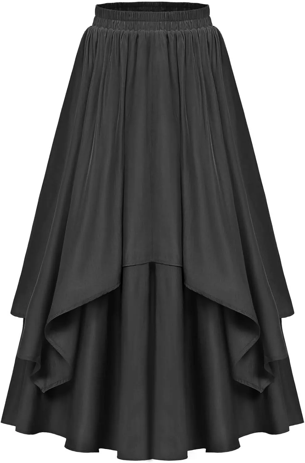 Vintage Renaissance Skirts for Women Double Layered Tiered Long Skirt High Waisted Asymmetrical Ruffle A Line Skirt
