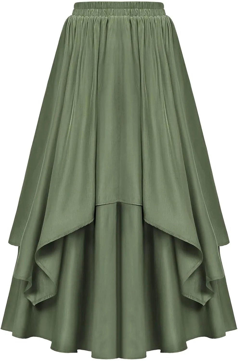 Vintage Renaissance Skirts for Women Double Layered Tiered Long Skirt High Waisted Asymmetrical Ruffle A Line Skirt