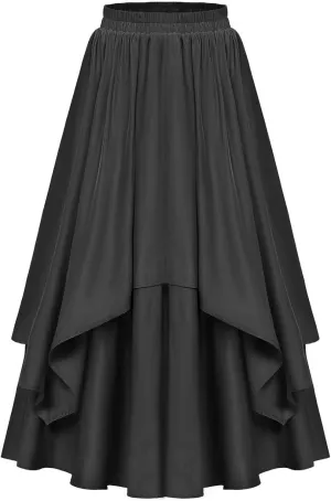 Vintage Renaissance Skirts for Women Double Layered Tiered Long Skirt High Waisted Asymmetrical Ruffle A Line Skirt