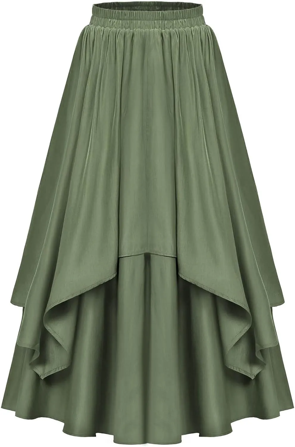 Vintage Renaissance Skirts for Women Double Layered Tiered Long Skirt High Waisted Asymmetrical Ruffle A Line Skirt