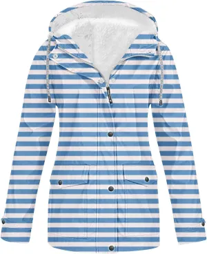 Water Repellent Jackets Women Trendy Printed Hooded Raincoat Lightweight Waterproof Windbreaker Hiking Rain Jackets