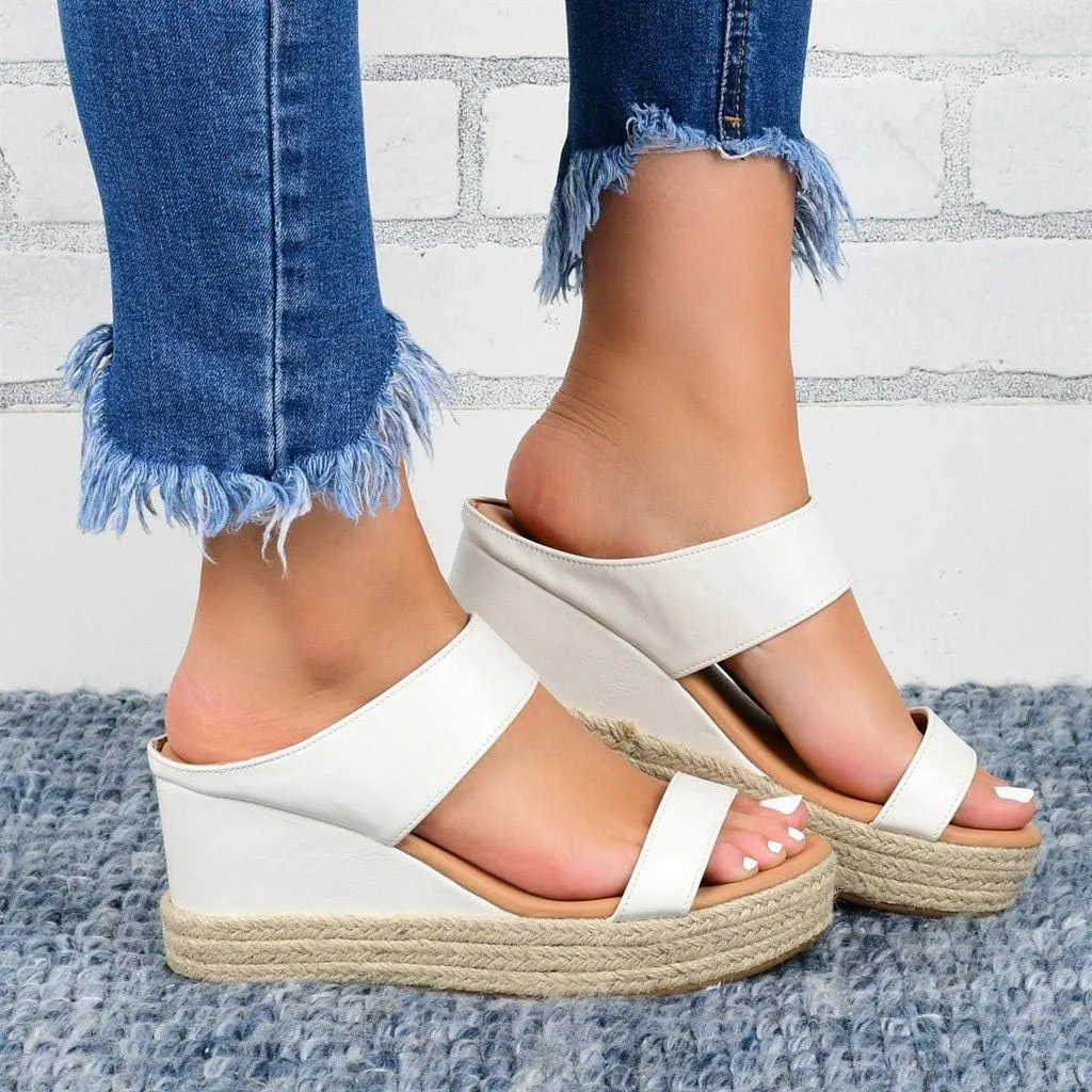 Wedges Toe Slip-On Open Beach Sandals Women Breathable Straw Casual Shoes Women's Wedges