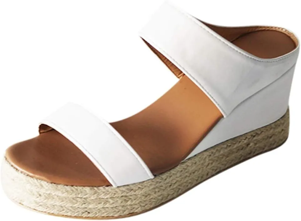 Wedges Toe Slip-On Open Beach Sandals Women Breathable Straw Casual Shoes Women's Wedges