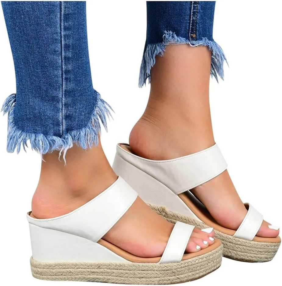 Wedges Toe Slip-On Open Beach Sandals Women Breathable Straw Casual Shoes Women's Wedges