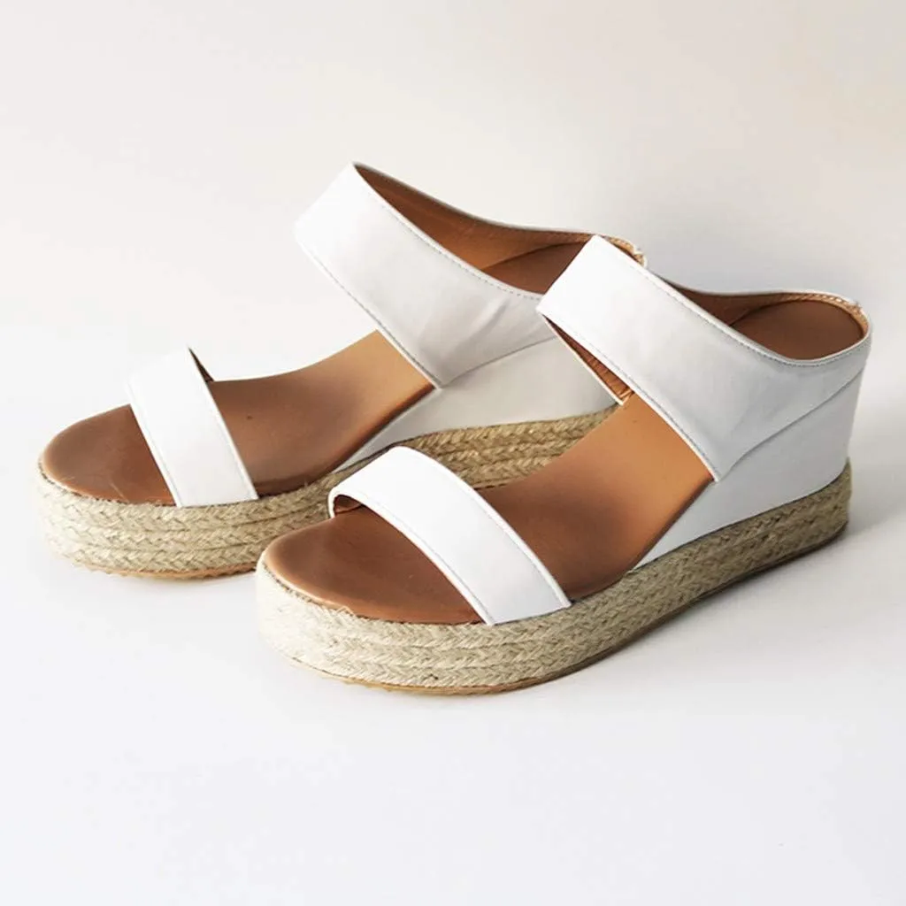 Wedges Toe Slip-On Open Beach Sandals Women Breathable Straw Casual Shoes Women's Wedges