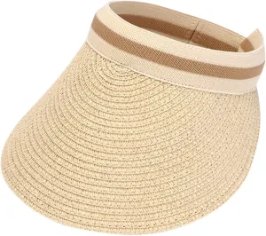 Wide Brim Straw Visor for Women Sun Hat Lightweight Packable Beach Cap for Summer Holiday UPF 50 