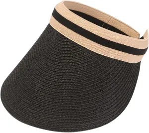 Wide Brim Straw Visor for Women Sun Hat Lightweight Packable Beach Cap for Summer Holiday UPF 50 