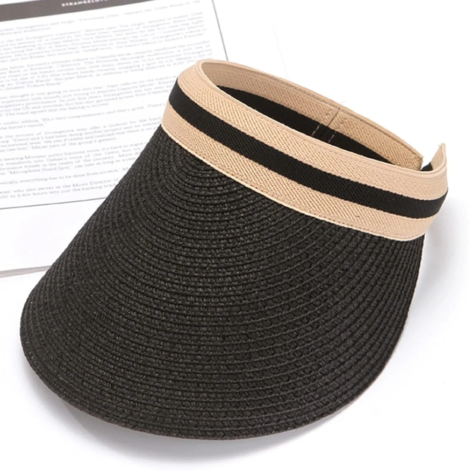 Wide Brim Straw Visor for Women Sun Hat Lightweight Packable Beach Cap for Summer Holiday UPF 50 