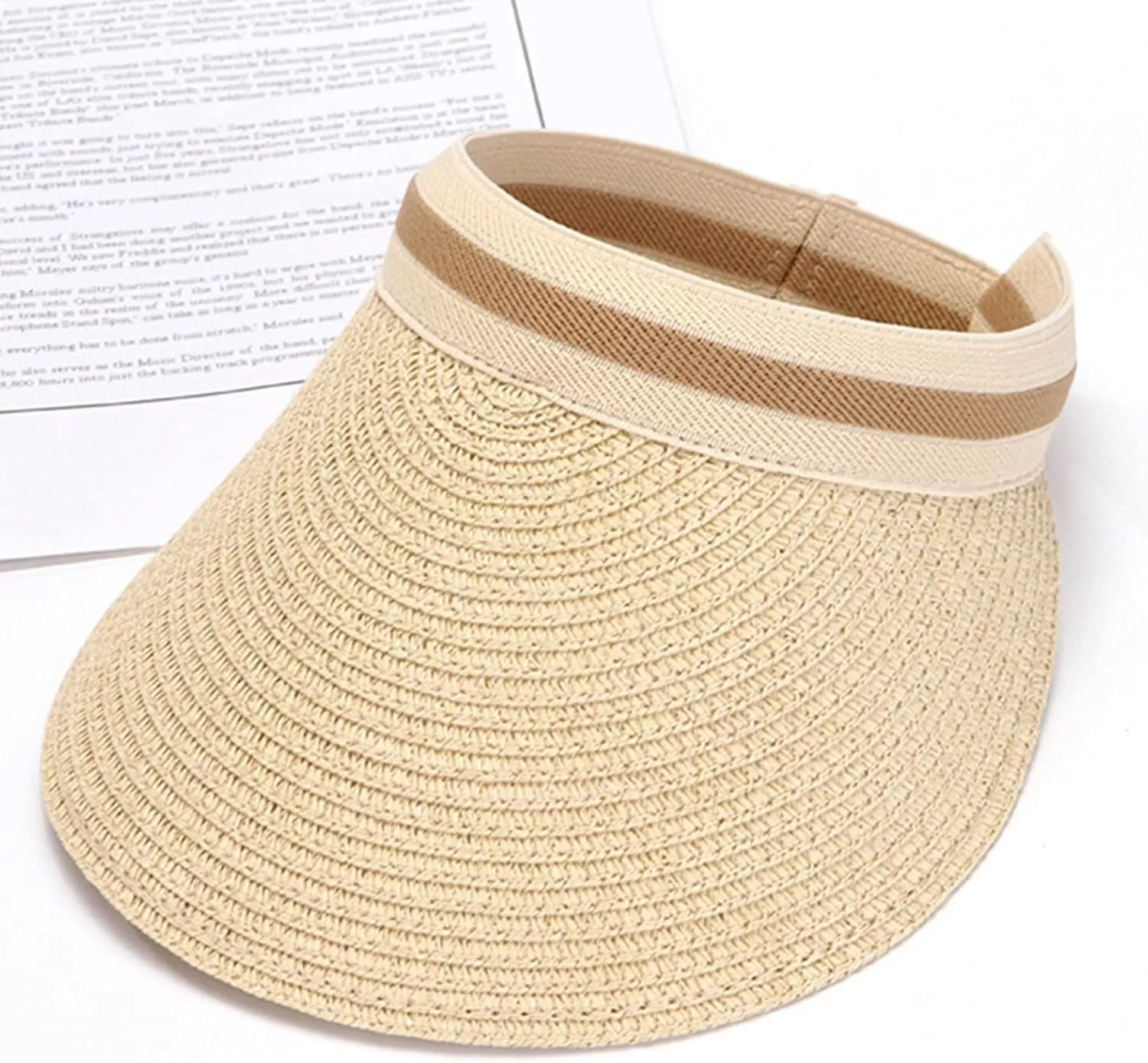 Wide Brim Straw Visor for Women Sun Hat Lightweight Packable Beach Cap for Summer Holiday UPF 50 