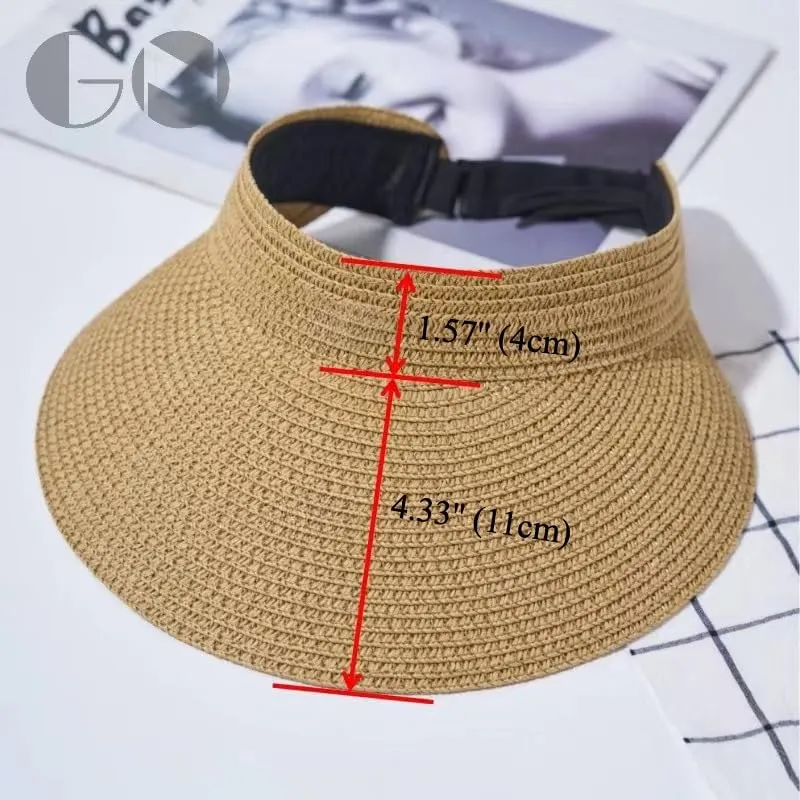 Wide Brim Sun Hats for Women UV Protection Straw Visor Hats Ponytail Foldable Beach Hats Sun Visor Hats Packable