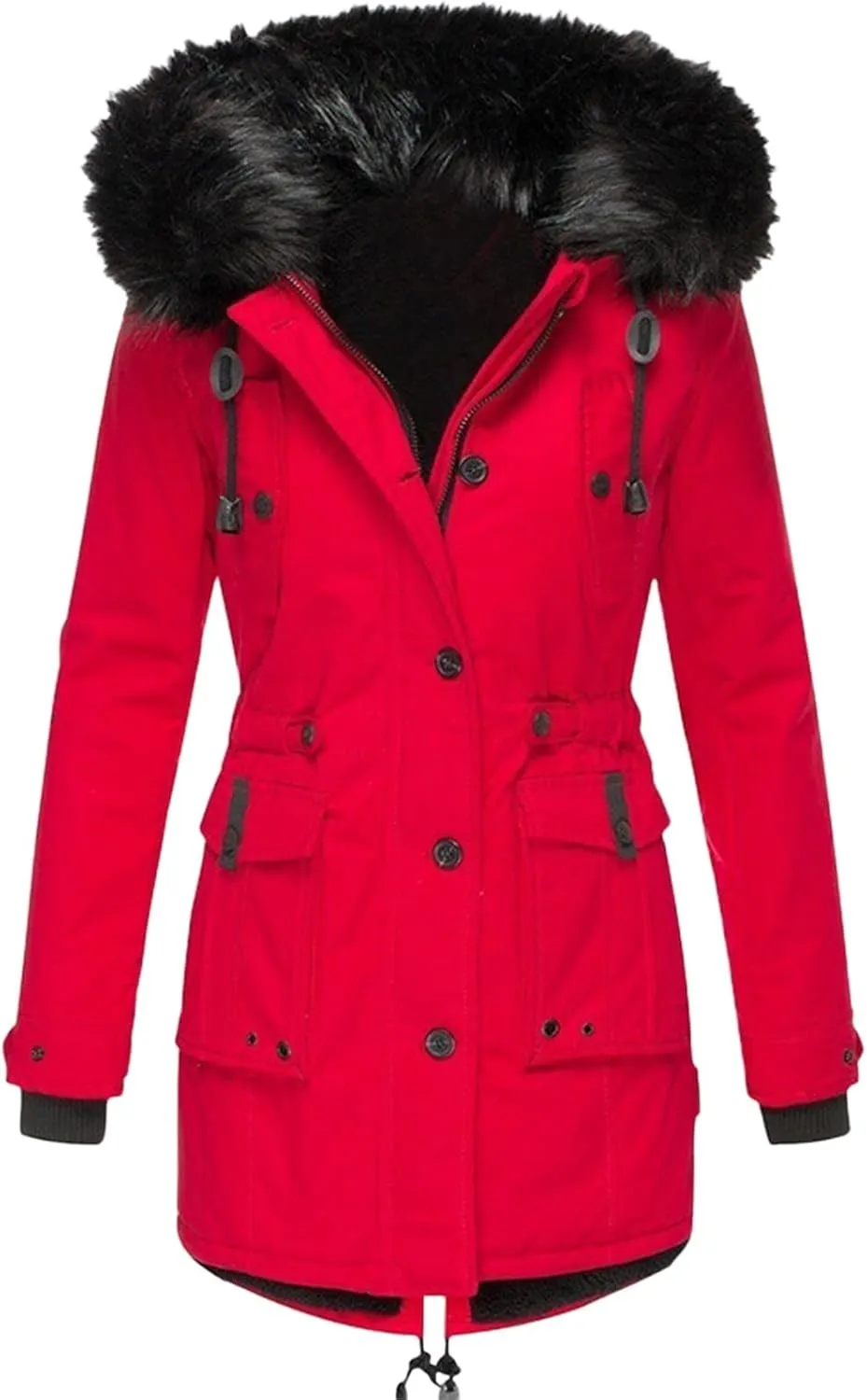 Winter Coats for Women Warm Sherpa Fleece Long Back Jacket Thicken Parka with Hood