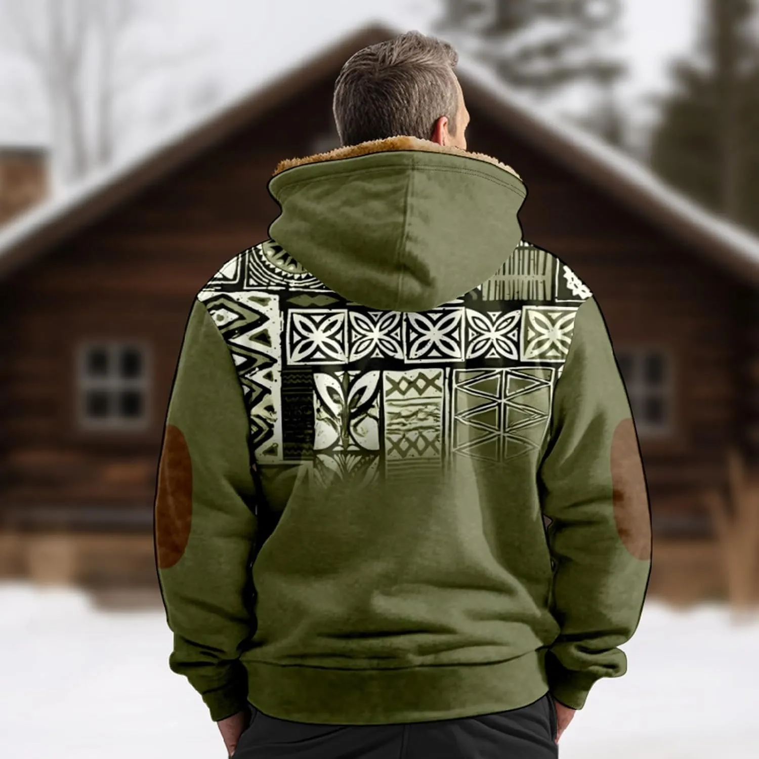 Winter Jacket for Men Printed Work Cargo Coats Zipper Outerwear Fleece Sherpa Lined Hoodies Hooded Sweatshirt Tops