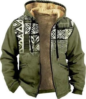Winter Jacket for Men Printed Work Cargo Coats Zipper Outerwear Fleece Sherpa Lined Hoodies Hooded Sweatshirt Tops