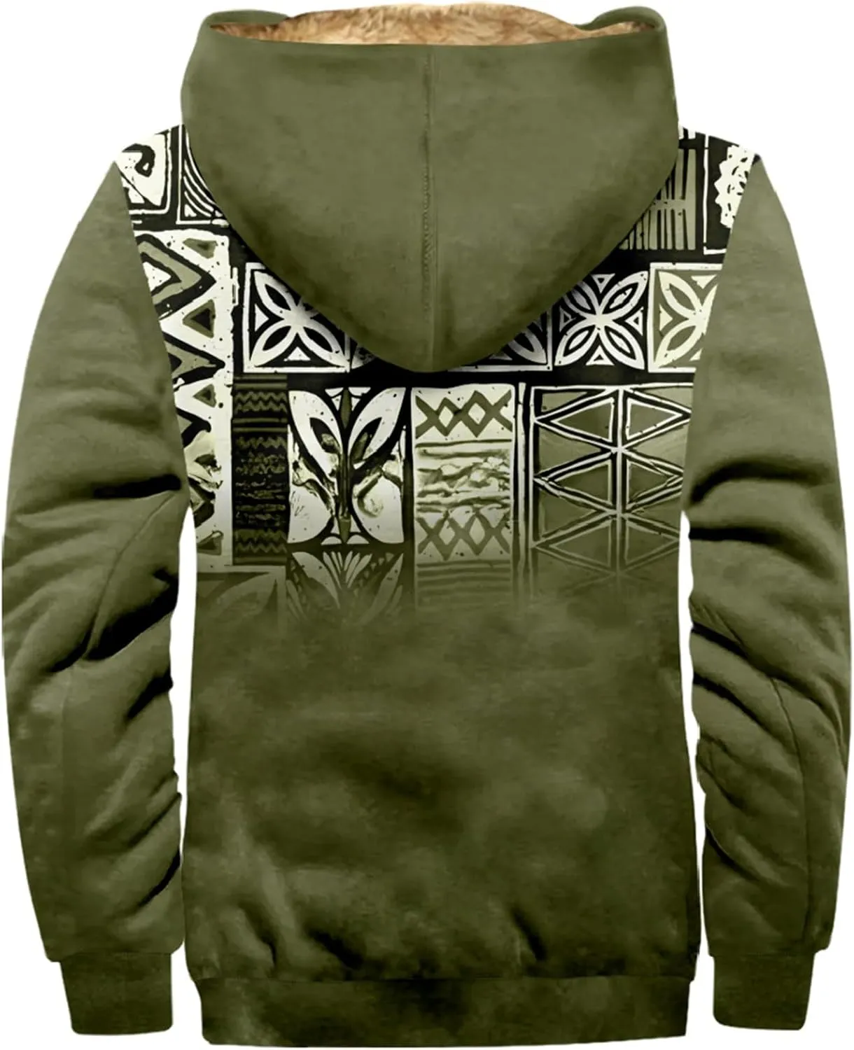 Winter Jacket for Men Printed Work Cargo Coats Zipper Outerwear Fleece Sherpa Lined Hoodies Hooded Sweatshirt Tops