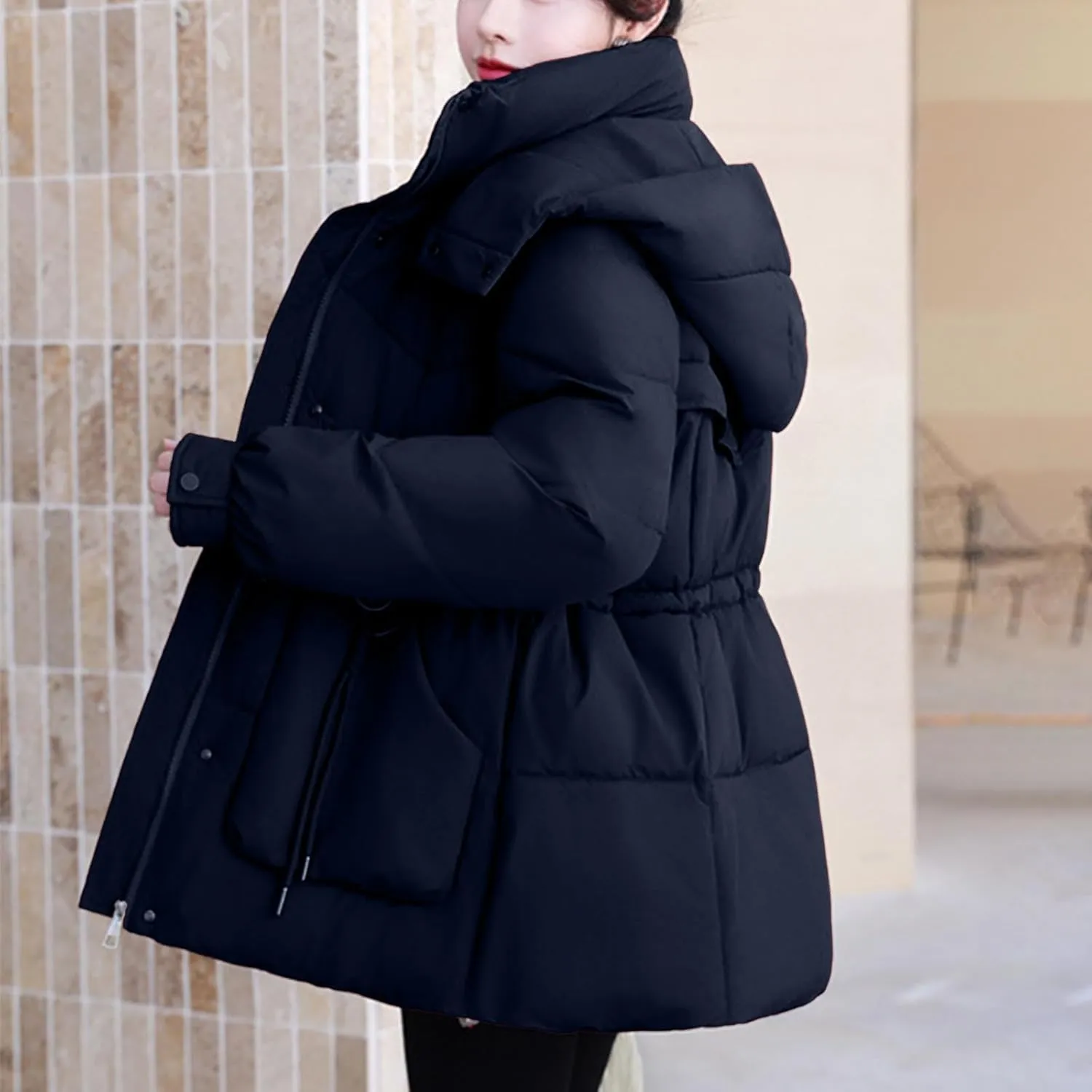 Winter Jackets for Women Full-Zip Windproof Down Coats Fashion Puffer Jackets Warm Thicken Hooded Quilted Outerwear